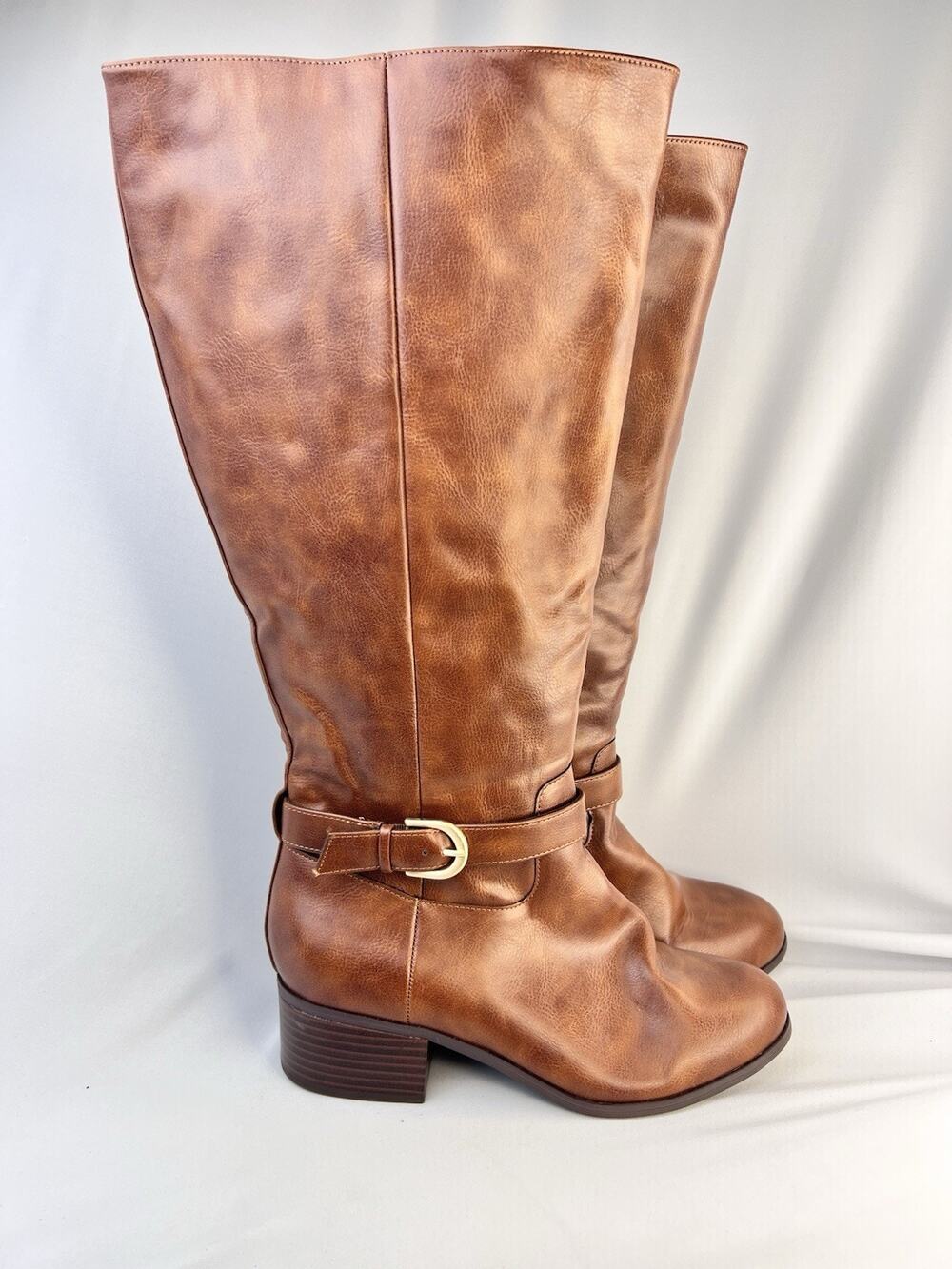 Lane Bryant Brown Knee High Riding Boots Buckle Zip Round Toe Women's 11W Wide